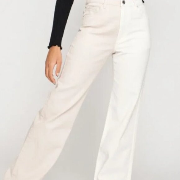 Garage Two Tone White Tan Jeans 00 High Rise Straight Leg 100% Cotton Neutral - Picture 1 of 6